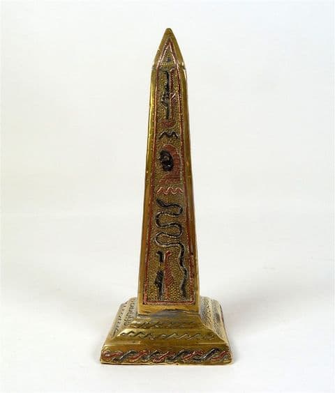 Vintage Brass Copper & Enamel Egyptian Obelisk Hieroglyphics Circa 1950s Signed C.K.F Egypt 5.5" Hig