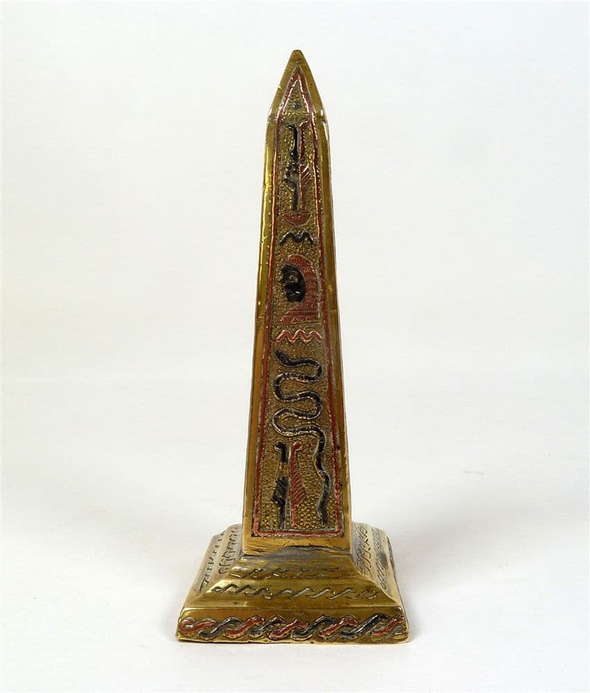 Vintage Brass Copper & Enamel Egyptian Obelisk Hieroglyphics Circa 1950s Signed C.K.F Egypt 5.5