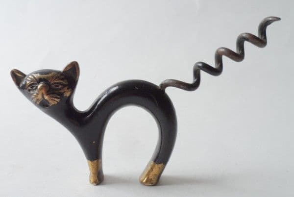 Vintage Brass Figural Gunga Din English Cat Corkscrew 1956 Reg Des Halloween Witch Witches