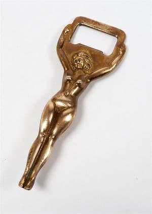 Vintage Brass Naked Lady Crown Cork Bottle Opener Circa 1930s Art Deco Nude Erotica Stamped Peerage