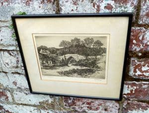 Vintage Brig o' Balgownie Aberdeen Scotland Etching W 'Willie' S Percy framed Dutton & Sons Chester