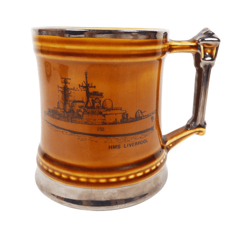 Vintage Britannia Designs Dartmouth Pottery HMS Liverpool Pint Tankard Mug 1950s Pub Bar Royal Navy