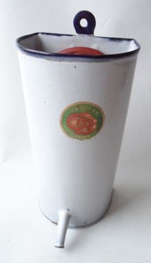 Vintage British QB Tubular Brand Enamel White & Blue Wall Mounted Enema 1930s Hospital Irrigator