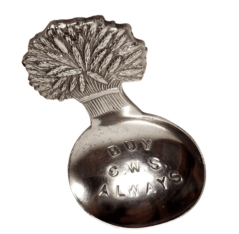Vintage Buy CWS Always CoOp Wholesale Society Advertising Silver Plate Caddy Spoon 1930s Wheatsheaf