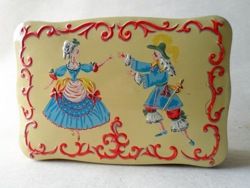Vintage Carr & Co Ltd Carrs Carlisle England Biscuit Tin Sampler Circa 1960s Lady & Cavalier Unusual Design Embossed
