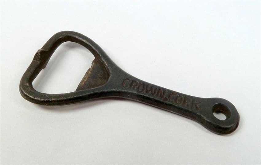 Vintage Cast Iron Crown Cork Bottle Opener Short Type - Early Example CROWN.CORK Smooth
