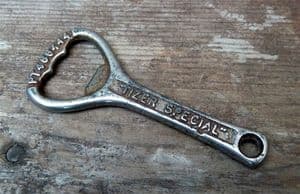 Vintage Cast Iron Crown Cork Bottle Opener Tizer Special 1938 Patent Registration Number 1940s 1950s