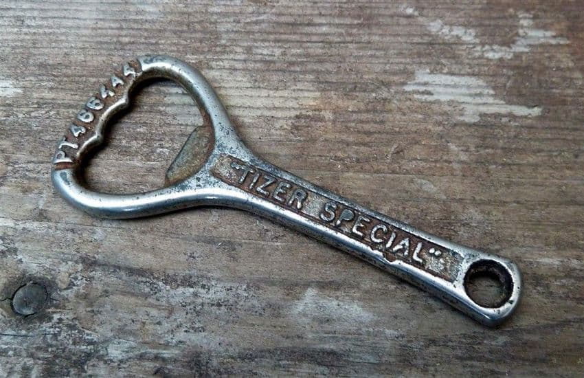 Vintage Cast Iron Crown Cork Bottle Opener Tizer Special 1938 Patent Registration Number 1940s 1950s