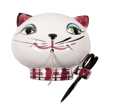 Vintage Ceramic Cat Face Pottery Head String Yarn Holder Holt Howard 1950s Scissor Holder