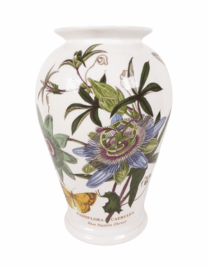 Vintage Ceramics 1972 Portmeirion Pottery Botanic Garden Blue Passion Flower 8.25" Vase Butterflies