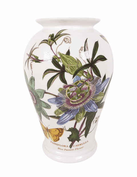 Vintage Ceramics 1972 Portmeirion Pottery Botanic Garden Blue Passion Flower 8.25" Vase Butterflies