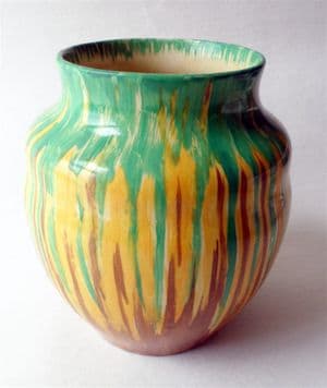 Vintage Ceramics Early Wadeheath Pottery Vase 1930s Art Deco Drip Glaze Wade Heath Green Brown