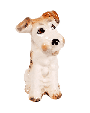 Vintage Ceramics Sylvac England 1378 Terrier Dog Figure 1950s White Tan Unusual Abstract Colourway