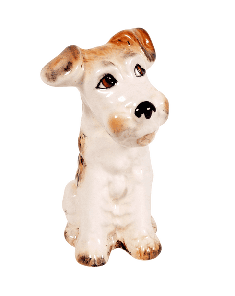 Vintage Ceramics Sylvac England 1378 Terrier Dog Figure 1950s White Tan Unusual Abstract Colourway
