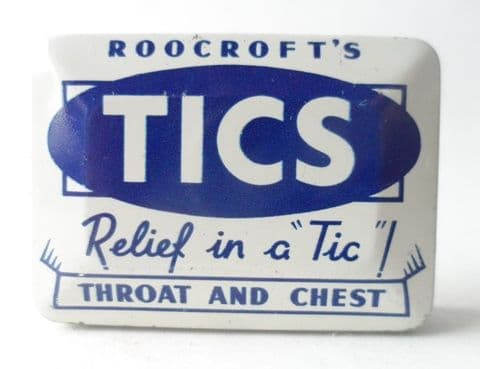 Vintage Chemist Medical Tin Roocrofts Bolton Tics Relief in a Tic Throat & Chest Circa 1950s MB (1)