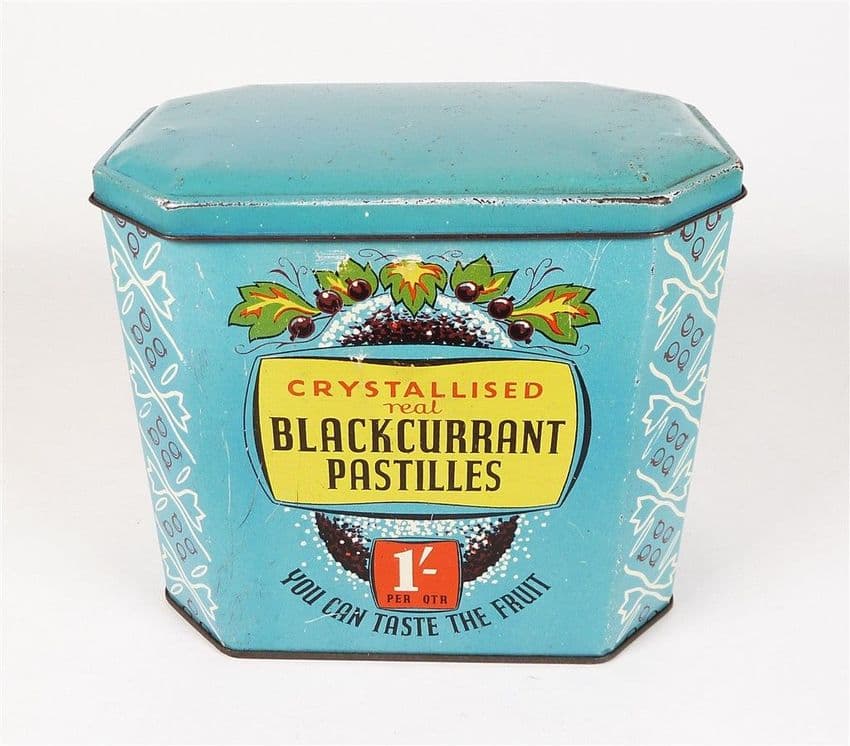 Vintage Chemist Tin Victory V Crystalised Blackcurrant Pastilles Nelson Lancashire 1950s