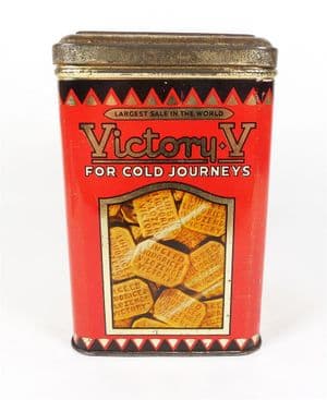 Vintage Chemist Tin Victory V Lozenges Cold Journeys Nelson Lancashire 1930s Pictorial