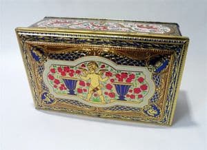 Vintage Cherub Casket Toffee Tin with Lock MB Metal Box Co. Animals Rabbit Owl Squirrel Dove