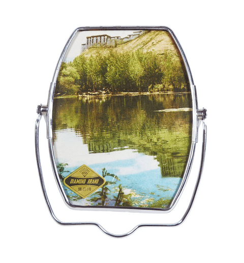Vintage Chrome Diamond Brand Folding Vanity Mirror Circa 1960s Travel Potala Palace Tibet Lhasa
