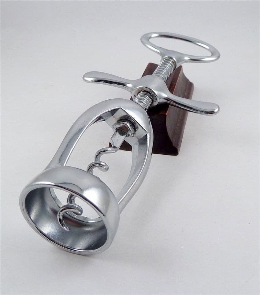 Vintage Chrome Plated Double Action Flat Frame Corkscrew Bottle Opener Circa 1980s