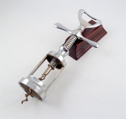 Vintage Chrome Plated Double Action Round Frame Corkscrew Bottle Opener Circa 1960s