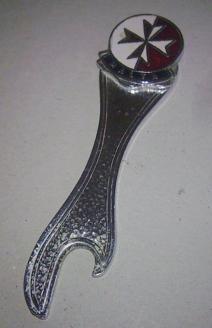 Vintage Chrome Plated Souvenir Metal Bottle Opener Malta Enamel Crest Circa 1960s