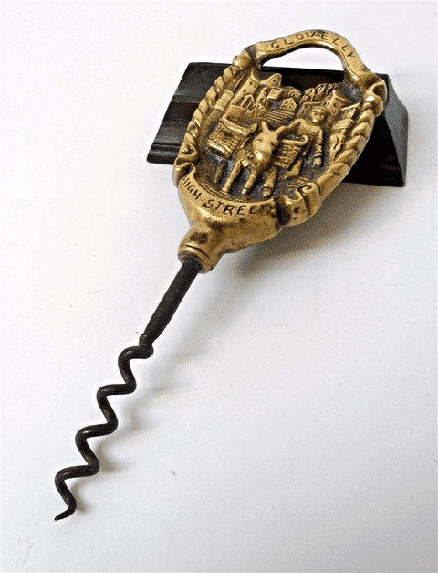 Vintage Clovelly High Street Devon Brass & Steel Corkscrew, Circa 1930s Registered Design RD Donkey