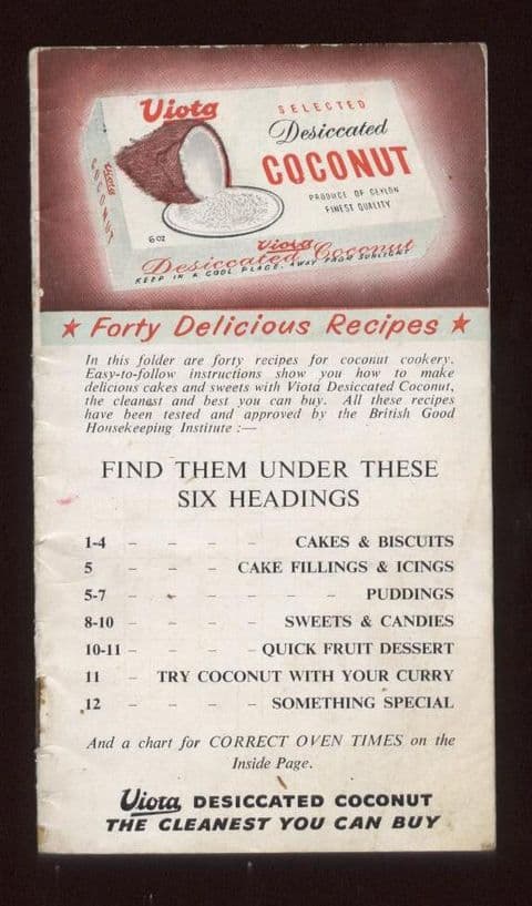 Vintage Cookery Recipe Book Viota Desiccated Coconut 40 Delicious Recipes Circa 1930s