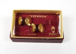 Vintage Cufflinks Cuff Links Art Deco Geometric Stratton Expanda Patent Retractable Chain Orgina Box