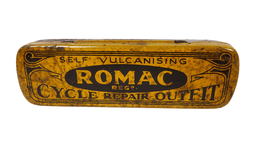 Vintage Cycling Tin Romac Self Vulcanising Puncture Repair Outfit Bicycle Cycle Art Nouveau Design