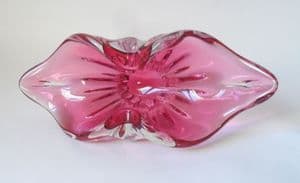Vintage Czech Chribska Art Glass Freeform 10.5" Pink Lips Bowl Joseph Hospodka Sculpture Bohemian