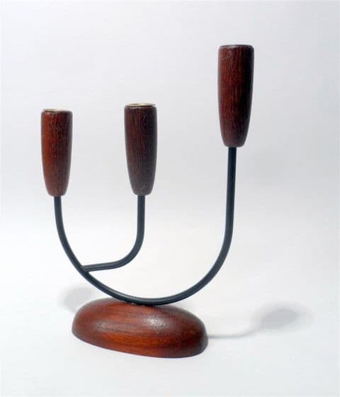 Vintage Danish Teak & Metal Candlestick Candelabra 1960s Luthje Denmark Eames Era Mid Century (1)