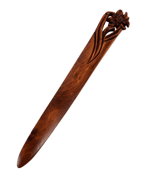 Vintage Desk Hand Carved Wood Paper Knife Letter Opener Kandersteg Switzerland Souvenir Edelweiss