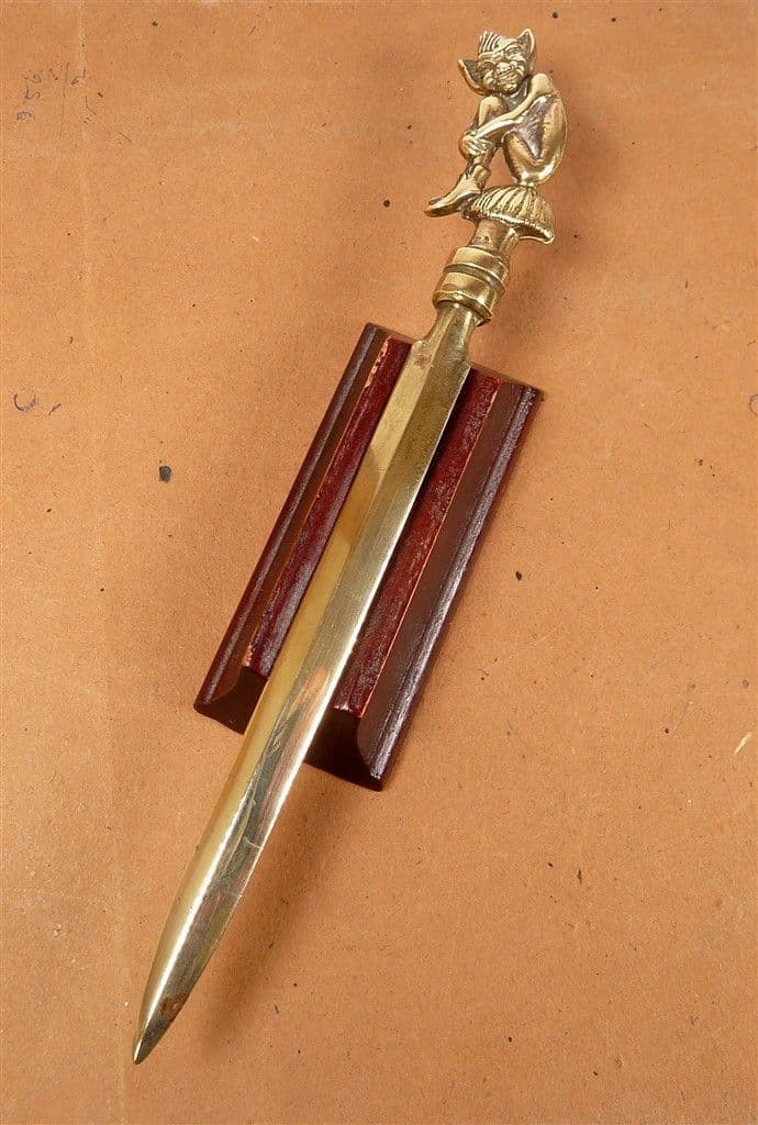 Vintage Desk Lucky English Brass Cornish Piskie Pixie Pisky Letter Envelope Opener 1930s Souvenir
