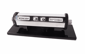 Vintage Desk Office Art Deco Chrome & Acrylic Barrel Perpetual Calendar Circa 1930-50s