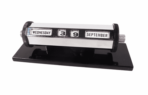 Vintage Desk Office Art Deco Chrome & Acrylic Barrel Perpetual Calendar Circa 1930-50s