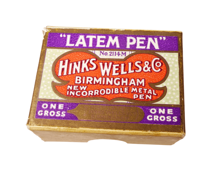 Vintage Desk Office Box of Hinks Wells & Co Birmingham Latem Pen Nibs 2114M 105/144 Calligraphy