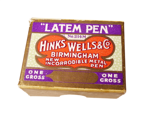 Vintage Desk Office Box of Hinks Wells & Co Birmingham Latem Pen Nibs 2114M 105/144 Calligraphy
