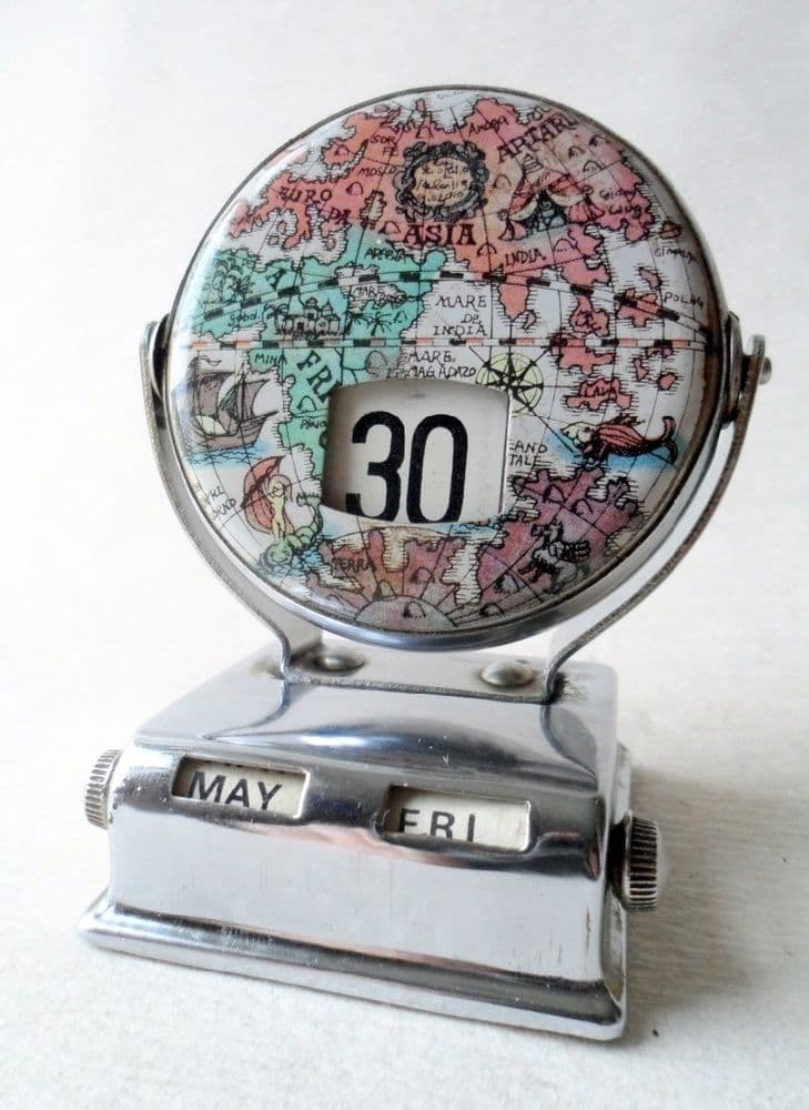 vintage-desk-office-chrome-plate-old-world-globe-perpetual-metal-flip-calendar-circa-1960s-antique-map