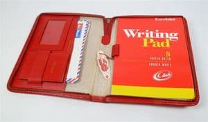 Vintage Desk Office Connoisseur England Red Leather Writing Case Set 1960s Paper Envelopes Memos Tag