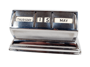 Vintage Desk Office English Chrome Perpetual Calendar Engine Turned 1950s Made in England FWO