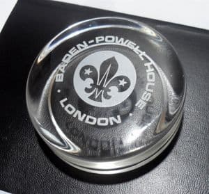 Vintage Desk Souvenir Glass Paperweight Baden-Powell House London Scouting Interest Boy Scouts
