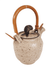 Vintage Dianne Cross Ceramics Studio Pottery Hedgehog Teapot Bamboo Handle Oriental Leach Style