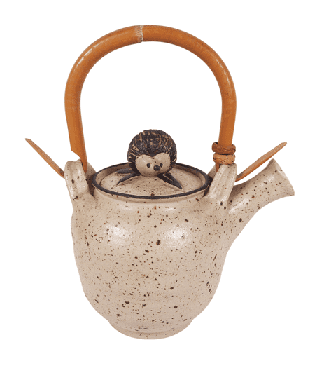 Vintage Dianne Cross Ceramics Studio Pottery Hedgehog Teapot Bamboo Handle Oriental Leach Style