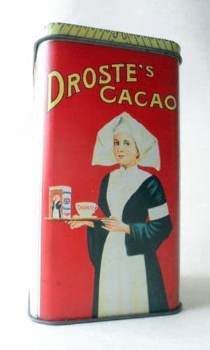 Vintage Dutch Cocoa Tin Droste & Co Haarlem Holland Cacao 1980s Couple on Train Nurse Gold Medal 1898 1904