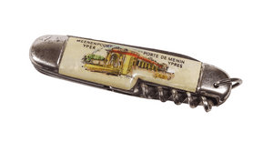 Vintage Dutch Menin Gate Souvenir Pictorial Multi Pocket Knife Corkscrew Glass Cutter Opener Reamer