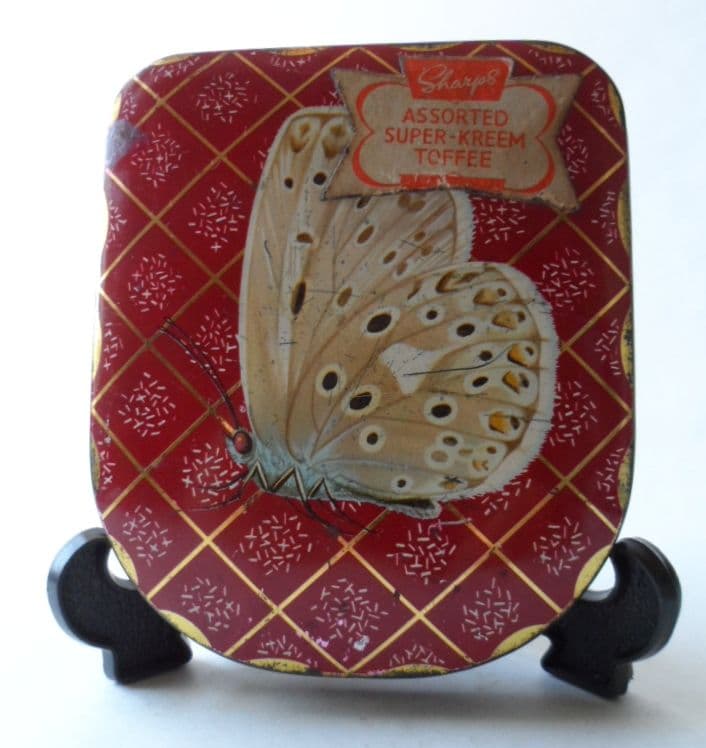 Vintage Edward Sharp Sharps Super Kreem Toffee Tin Large Blue Butterfly 1950s Maidstone Kent