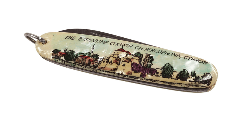 Vintage ELOSI Ernst Lohr Söhne Solingen Pocket Knife Byzantine Church Cyprus Souvenir Pictorial