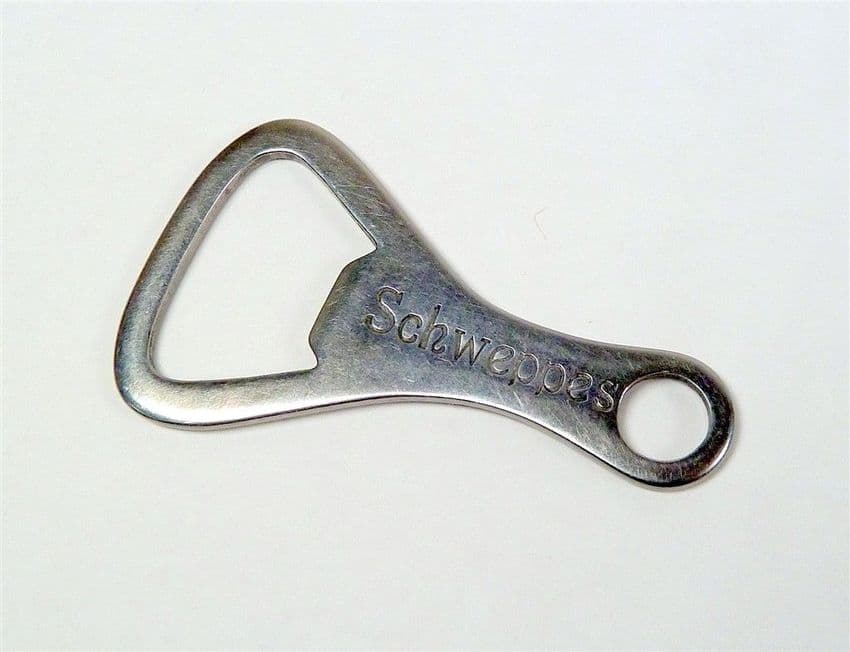 Vintage English Chrome Plated Steel Bottle Opener Schweppes Drinks Circa 1950s