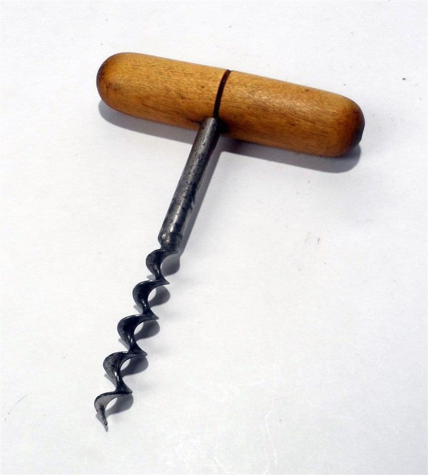 Vintage English Self Puller T Tee Corkscrew Circa 1930s Cigar Type Wooden Wood Handle